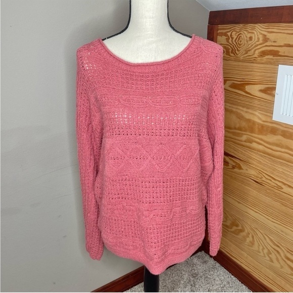 Abercrombie & Fitch Mauve Pink Mixed Open Knit Long Sleeve Sweater Small - Picture 1 of 9